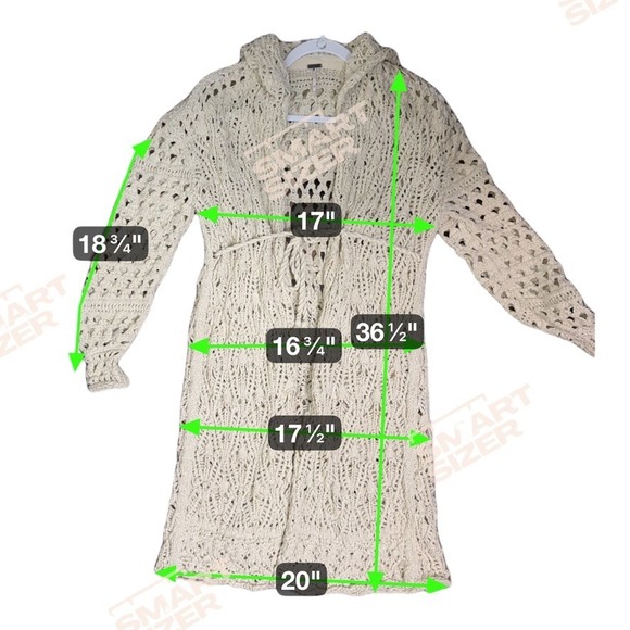Free People Cream Sweet Talker Crochet Hooded Cardigan Open Front Tie Waist XS - Picture 6 of 6